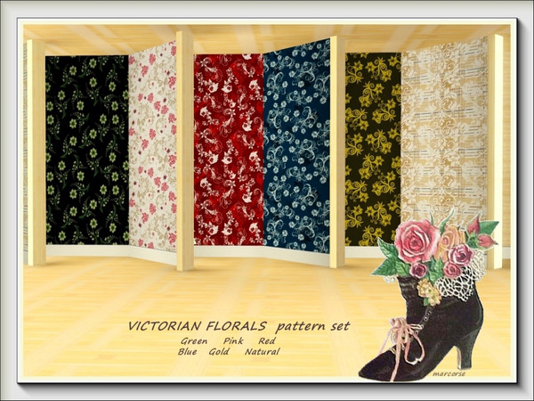 Sims 3 — Victorian Florals pattern set by marcorse — 6 floral Fabric patterns in a Victorian style.