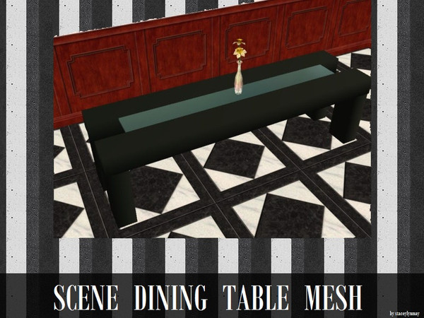 Sims 2 — Scene Dining Table Mesh by staceylynmay2 — Black table with glass in the middle.You can even put objects on the