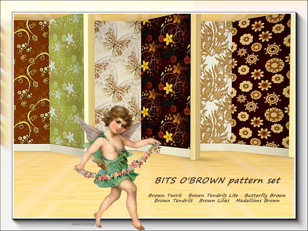 Sims 3 — Bits o'Brown pattern set by marcorse — All of the 6 Fabric patterns in this set feature shades of brown