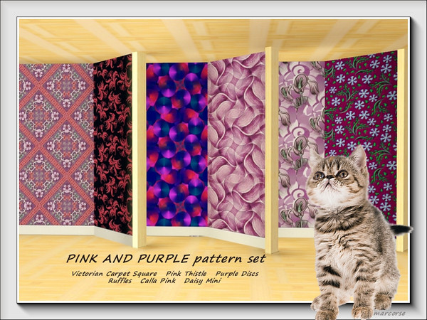 Sims 3 — Pink and Purple pattern set by marcorse — A set of 6 Fabric patterns in the colour range, pink to purple.