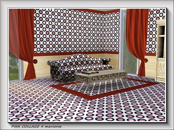 Sims 3 — Pink Collage pattern 4 by marcorse — A spikey circle design in the collage pattern colours of pink and beige.