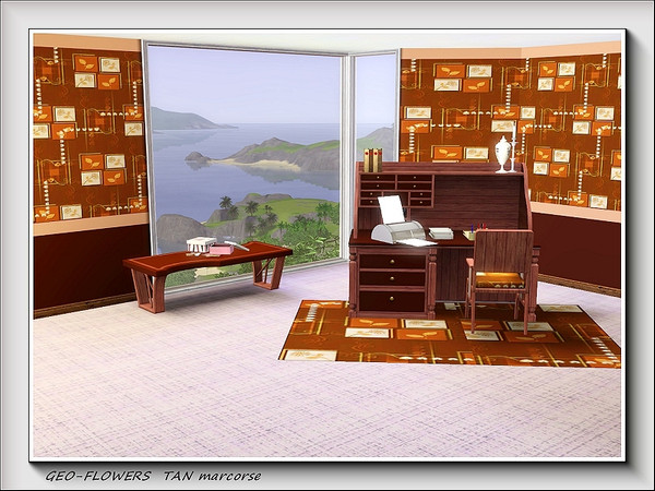 Sims 3 — Geo-Flowers Tan pattern by marcorse — Flower and leaf tiles connected by lines and flourishes, with the addition