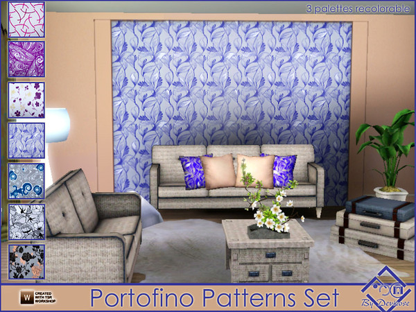Sims 3 — Portofino Patterns Set by Devirose — A set of beautiful pattern various modern and fantasies.Flowers and