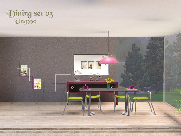 Sims 3 — Dining Set 03  by ung999 — This dining set includes 12 items: dining table, chairs, console table, table and