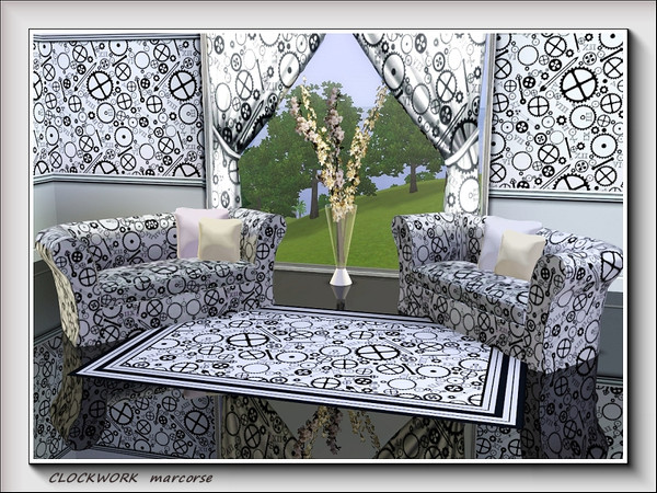 Sims 3 — Clockwork pattern by marcorse — A complex design of clockwork gears in black on white