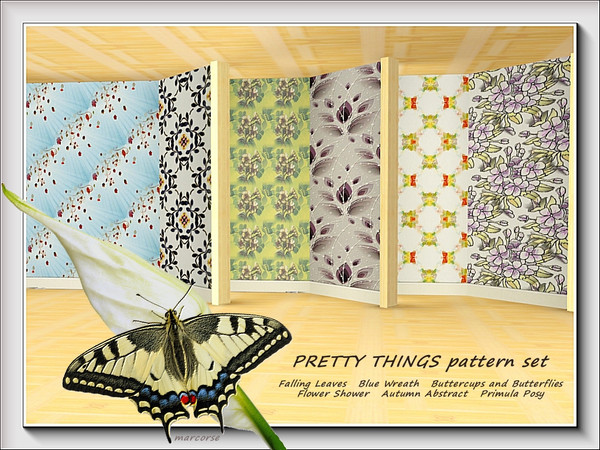 Sims 3 — Pretty Things pattern set by marcorse — 6 Fabrics patterns featuring 'pretty things' . . . flowers, leaves and