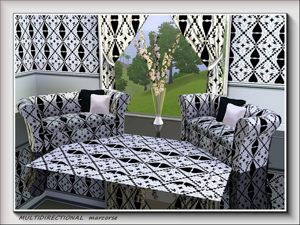 Sims 3 — Multidirectional pattern by marcorse — A vertical design of square shapes and multidirectional arrows, in black