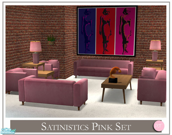 Sims 2 — Satinistics Pink by DOT — Satinistics, Sofa, Chair, Chair with pillow, LoveSeat with pillow, All to match