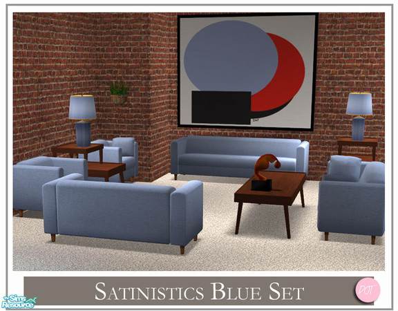 Sims 2 — Satinistics Blue by DOT — Satinistics, Sofa, Chair, Chair with pillow, LoveSeat with pillow, All to match