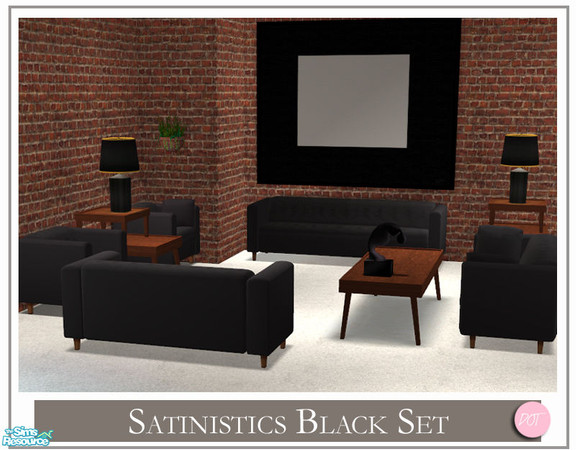 Sims 2 — Satinistics Black by DOT — Satinistics, Sofa, Chair, Chair with pillow, LoveSeat with pillow, All to match