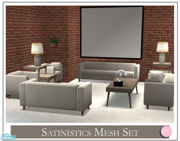Sims 2 — Satinistics Mesh Set by DOT — Satinistics, Sofa, Chair, Chair with pillow, LoveSeat with pillow. All to match