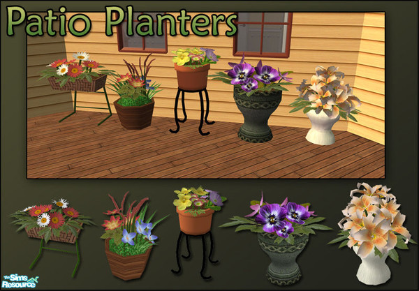 Sims 2 — Patio Planter Set by sim_man123 — A small set of 5 various styled planters for porches and patios.