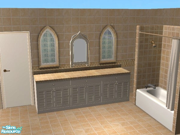 Sims 2 — Stone Tile Collection Beige by GRANDMAJENNIE — Stone Tile in Beige. Wall Tile, Floor Tile, Tiled Shower, Mirror