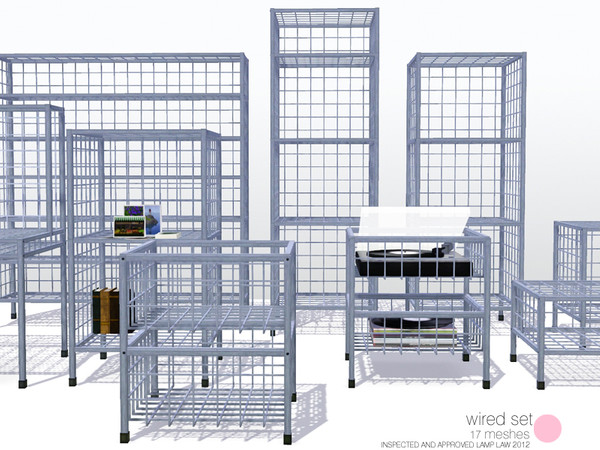Sims 3 — Wired Set by DOT — Wired Set Modern Contemporary Design with Retro feel. 17 Meshes Wire Shelves, Dining Table,