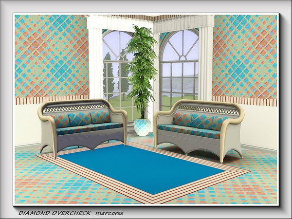 Sims 3 — Diamond Overcheck pattern by marcorse — A bold overchecked design in blue and red/brown.