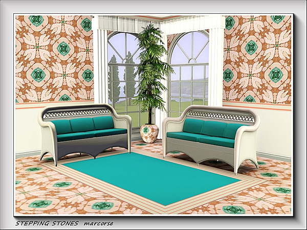 Sims 3 — Stepping Stones pattern by marcorse — A stone texture with a stepping stone design in teal and brown.