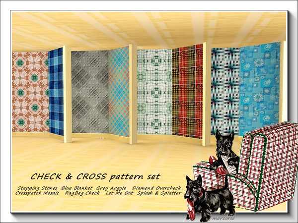 Sims 3 — Check and Cross pattern set by marcorse — This collection of 8 patterns is made up of patterns with geometric