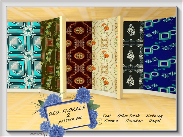 Sims 3 — Geo-Florals 2 pattern set by marcorse — This set of 6 Fabrics patterns is based on floral motifs and geometric