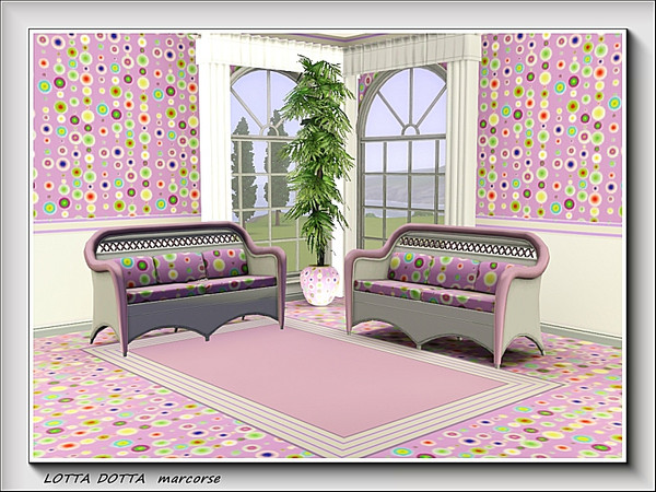 Sims 3 — Lotta Dotta pattern by marcorse — Lots and lots of dots . . circle shapes in various sizes and colours on pink.