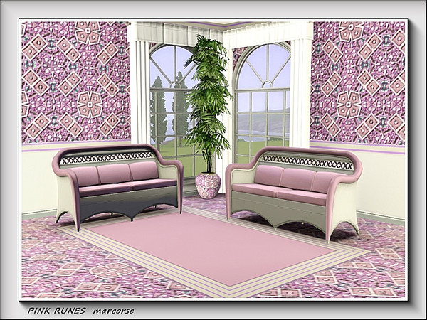 Sims 3 — Pink Runes pattern by marcorse — Pink rune shapes in a stone textured pattern.