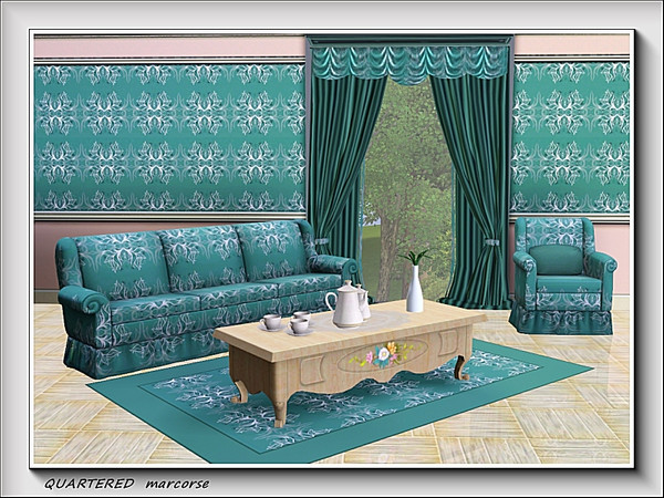 Sims 3 — Quartered pattern by marcorse — Sytlised leaves in a quartered pattern, white on green.