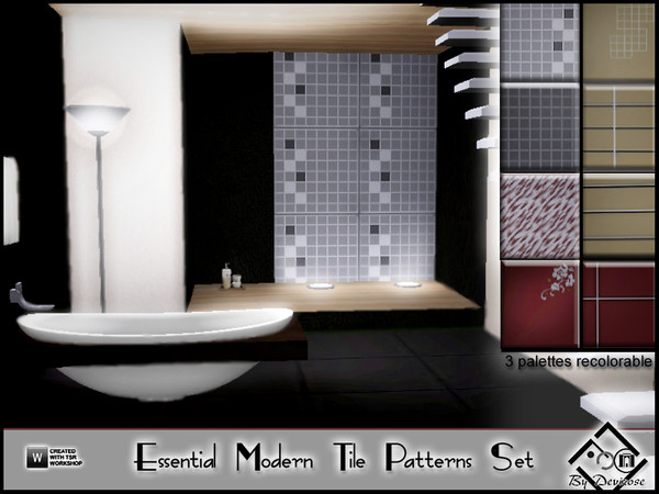 Sims 3 — Essential Modern Tile Patterns Set by Devirose — A group of 8 patterns / tiles entirely recolorable in 3