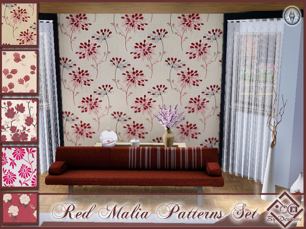 Sims 3 — Red Malia Patterns Set by Devirose — A lovely set of wonderful texture in shades of red, with floral motifs.