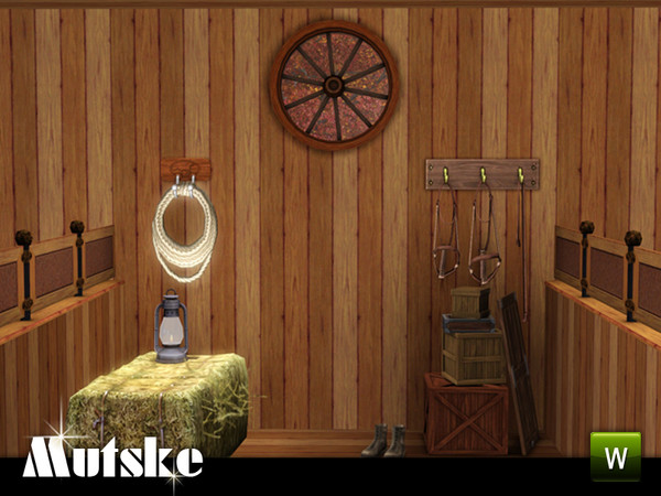 Sims 3 — Wall Elements Wagon Wheel 1x1A by Mutske — 3 recolorable parts. Made by Mutske@TSR. TSRAA.