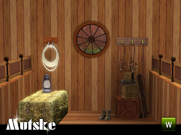Sims 3 — Wall Elements Wagon Wheel 1x1 B by Mutske — 3 recolorable parts. Made by Mutske@TSR. TSRAA.