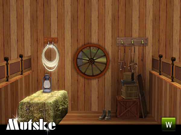 Sims 3 — Wall Elements Wagon Wheel 1x1C by Mutske — 3 recolorable parts. Made by Mutske@TSR. TSRAA.