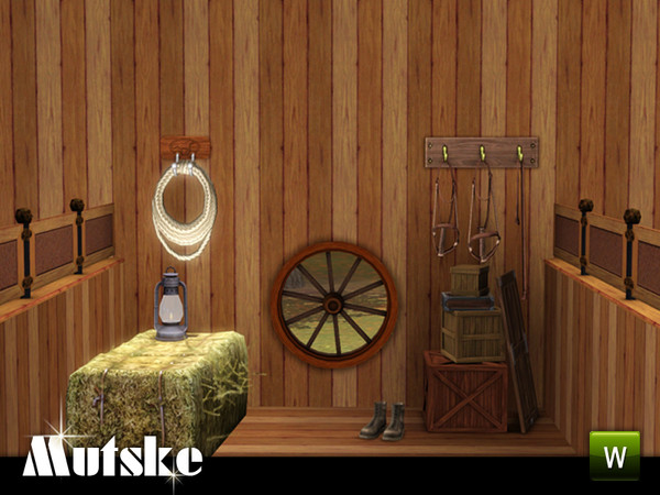 Sims 3 — Wall Elements Wagon Wheel 1x1D by Mutske — 3 recolorable parts. Made by Mutske@TSR. TSRAA.