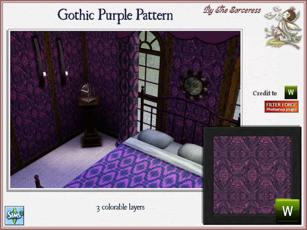 Sims 3 — JJs Gothic Purple Pattern by thesorceress — For the more Gothic Halloweeners a pattern set that contains 6 color