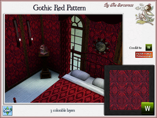 Sims 3 — JJs Gothic Red Pattern by thesorceress — For the more Gothic Halloweeners a pattern set that contains 6 color