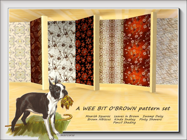 Sims 3 — A Wee Bit o'Brown pattern set by marcorse — This set contains 7 patterns, all in shades of brown. Moorish