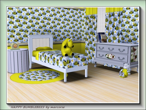 Sims 3 — Happy Bumblebees pattern by marcorse — A cloud of happy, smiling bumblebees and white daisies, against a