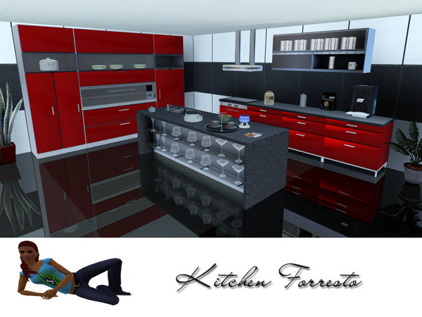 Sims 3 — Kitchen Forresto by ruhrpottbobo — modern Designer kitchen in red