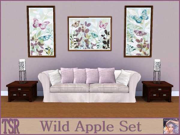 Sims 3 — Wild Apple Set by ziggy28 — Wild Apple set contains three paintings of butterfiles and flowers in a modern