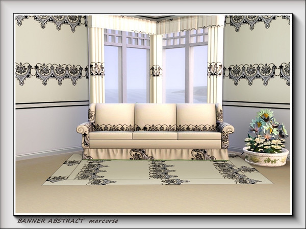 Sims 3 — Banner Abstract pattern by marcorse — Horizontal banded abstract featuring floral motifs in black on a cream