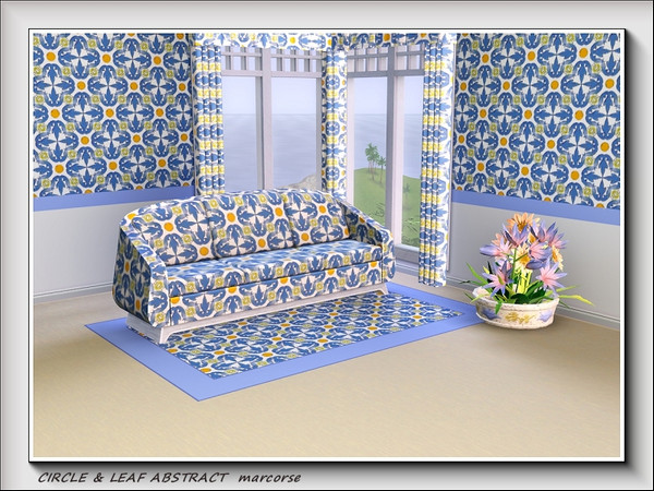 Sims 3 — Circle and Leaf Abstract pattern by marcorse — A circle and leaf abstract design in blue and yellow with a