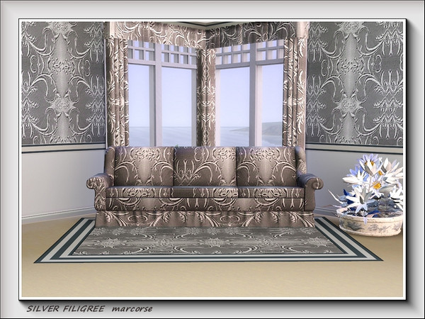 Sims 3 — Silver Filigree pattern by marcorse — A traditinal, open filigree design in silver on grey.