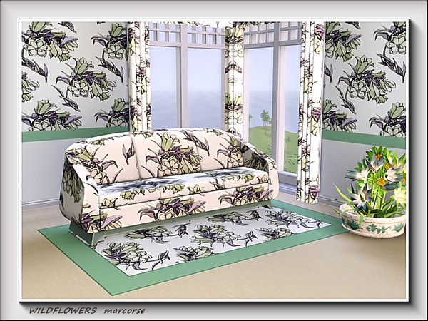 Sims 3 — Wildflowers pattern by marcorse — Windblown stems of wildflowers in green and grey on a recolourable background.