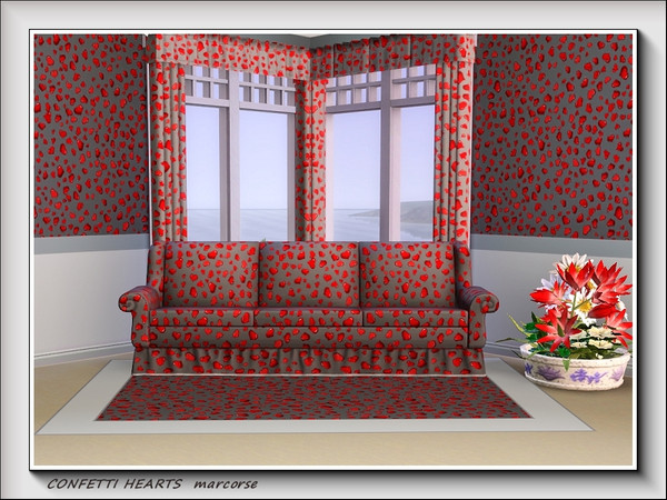 Sims 3 — Confetti Hearts pattern by marcorse — A thick shower of tiny red hearts, falling as confetti on a recolourable