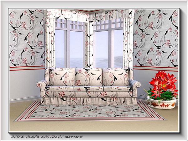Sims 3 — Red and Black Abstract pattern by marcorse — Sweeping, curved flourishes in black, decorated with small red