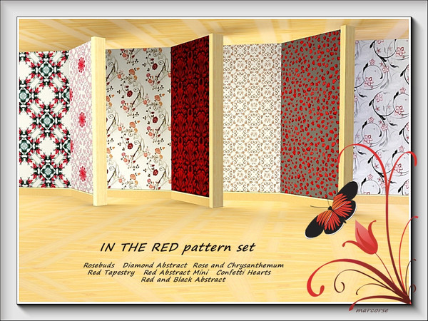 Sims 3 — In the Red pattern set by marcorse — As the title conveys, this set of 7 patterns has the colour red