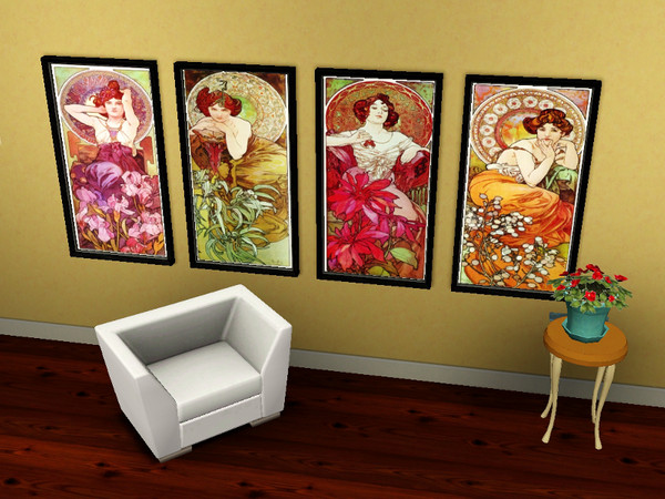 Sims 3 — Mucha Gemstone Set by tupelohoney2008 — Beautiful set of Mucha paintings, Amethyst, Emerald, Ruby and Topaz.