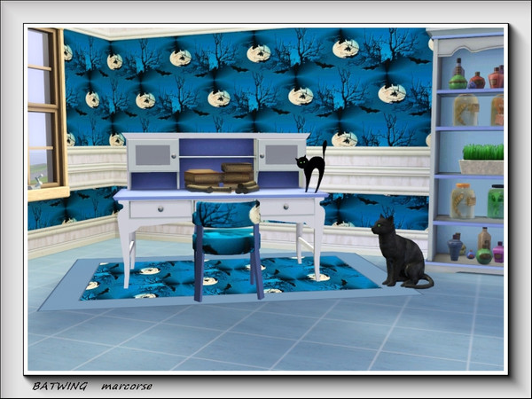 Sims 3 — Batwing pattern by marcorse — A typical Halloween scene - bats flying across a full moon above a bare tree
