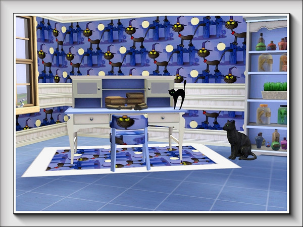 Sims 3 — Halloween Kitty pattern by marcorse — A cartoon Halloween pattern featuring a rather grim looking black cat. He