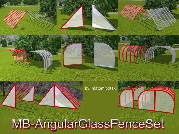 Sims 3 — MB-AngularGlassFenceSet by matomibotaki — Construction set with 6 individual items, inspired by the wonderful