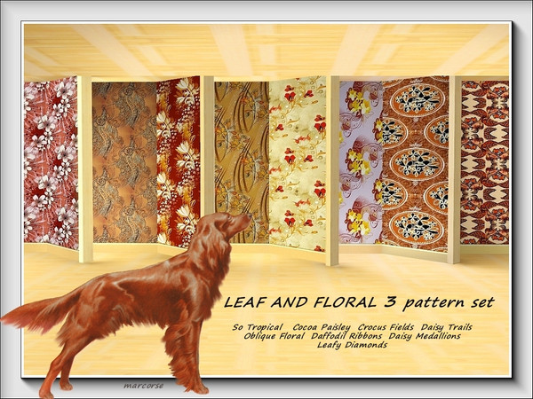 Sims 3 — Leaf and Floral 3 pattern set by marcorse — 8 Fabrics patterns featuring flowers and leaves.