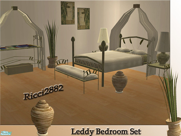Sims 2 — Leddy Bedroom Set by TheNumbersWoman — This is a new Mesh set based on The tropical way of life. Collection File